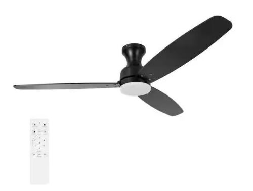 Hampton Bay Squire 52 in. Indoor Matte Black Ceiling Fan with White Color Changing Integrated LED Remote Included