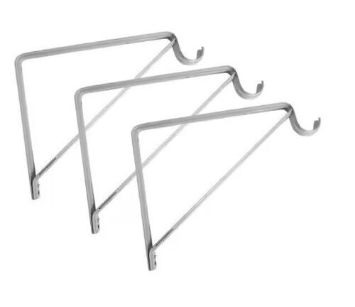 Lot of (3) Design House Steel Shelf Rod Bracket for Closet Storage Shelf w/ Hook, 13 In. L x .88 In. D x 9.4 In. H Pack of 3, White