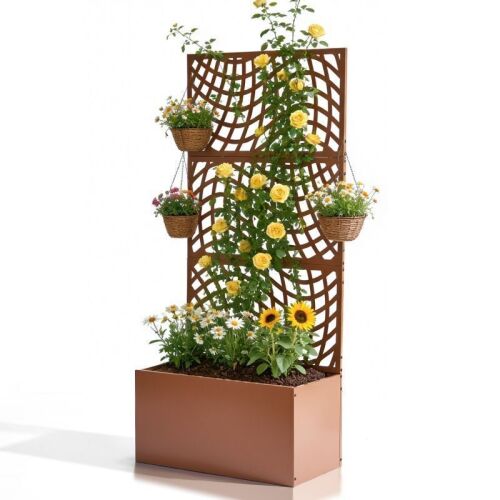 71" Metal Planter Box with Trellis