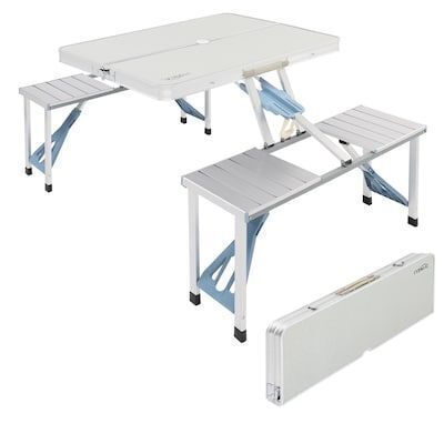 VINGLI 4FT 265 Lbs Support Folding Camping Picnic Table with Seats and Umbrella Hole