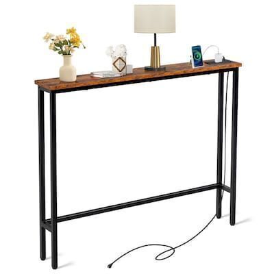 39.37in Brown Triamine Iron Entryway Table with Plugs