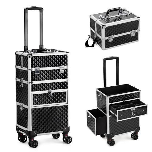Rolling Makeup Case Trolley with Wheels & 2 Drawers