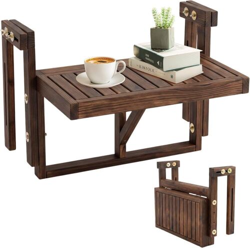 VINGLI 22in Acacia Wood Folding Balcony Hanging Table