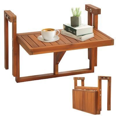 VINGLI Acacia Wood Folding and Hanging Table with Adjustable Height and Width