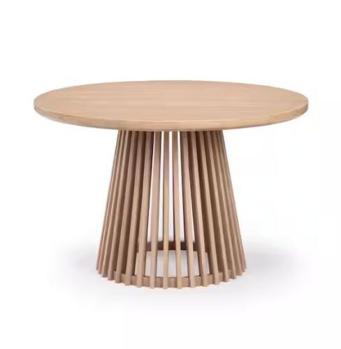 PLANK+BEAM Lido Modern Round Blonde Wood 47 in. Pedestal Dining Table Seats 4