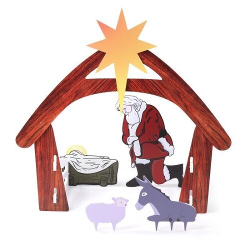 VINGLI Outdoor Nativity Scene, Santa Kneeing with Baby Jesus at Manger