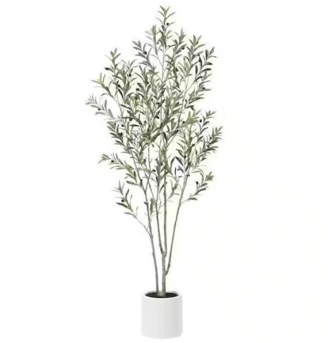 7 ft. Artificial Olive Tree with White Planter