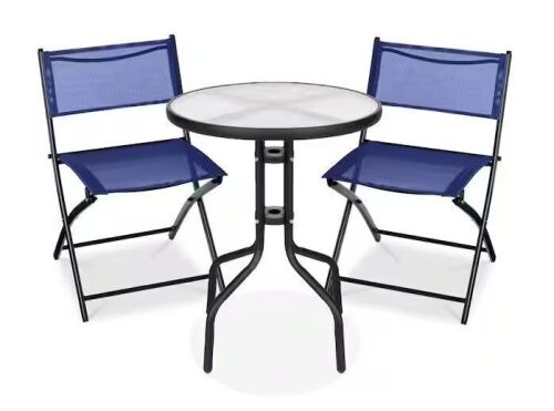 3-Piece Bistro Set w/ Glass Table, 2 Foldable Chairs