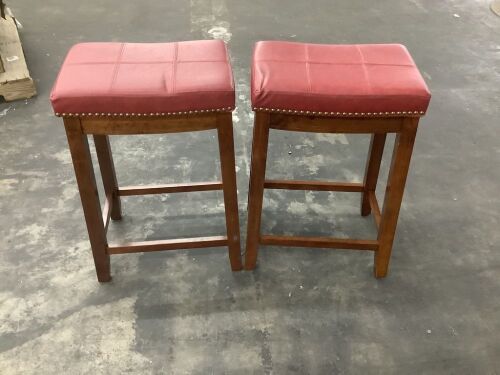 Lot of (2) Linon Home Decor Concord 26.5 in. Dark Brown and Red Backless Wood Counter Stool with Faux Leather Seat