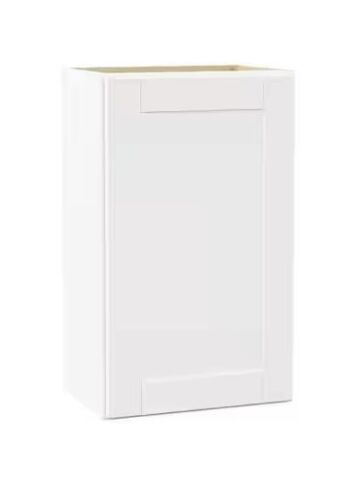 Hampton Bay Shaker 18 in. W x 12 in. D x 30 in. H Assembled Wall Kitchen Cabinet in Satin White