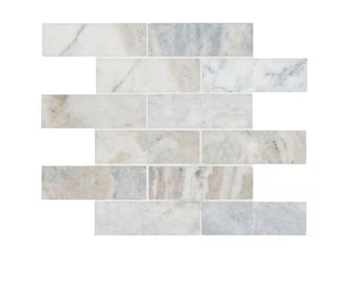 Case of (10) Capri Blue Subway 12 in. x 12 in. x 0.38 in. Honed Marble Mesh-Mounted Mosaic Floor and Wall Tile