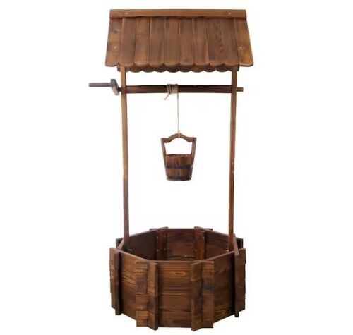 Rustic Outdoor Wood Wishing Well Planter