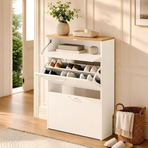 VINGLI Shoe Cabinet Storage, 2 Flip Drawers, 25" W