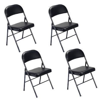 4 Pack Black Folding Chairs with Padded Seats