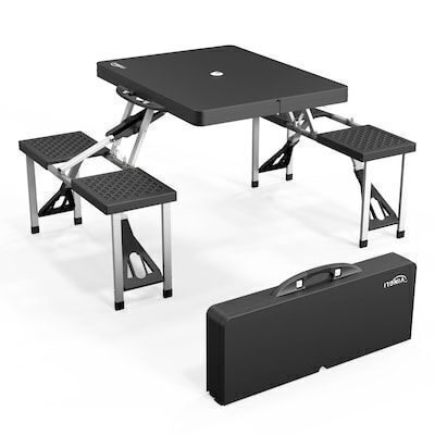 VINGLI 4-Ft Portable Folding Picnic Table with 4 Seats and Umbrella Hole, 220lb Support