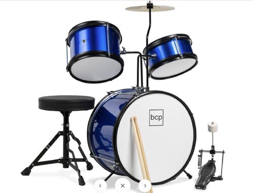 Kids Beginner 3-Piece Drum, Musical Instrument Set w/ Sticks, Stool, Pedal