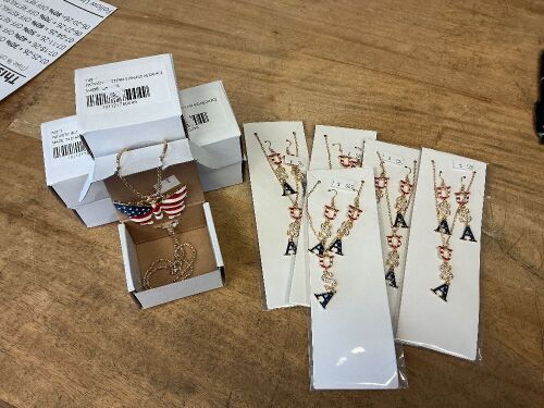4th July Jewelry, Lot of 10, 5 Butterfly necklaces, 5 USA Necklace & Earring Sets