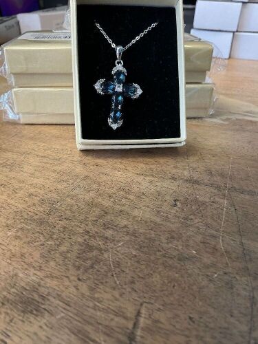 Colored Crystal Accented Cross Necklace, Blue, Lot Of 5