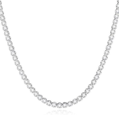 Kose Tennis Necklace for Women Men, 18K White Gold Plated, 3.0mm Round Cubic Zirconia Classic Necklace
