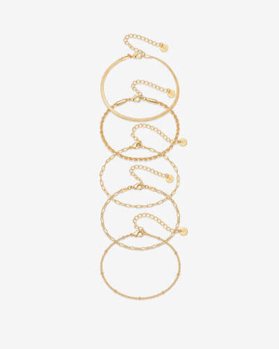 PAVOI 18K Gold Plated Wear Everywhere Chain Bracelet 5-Pack