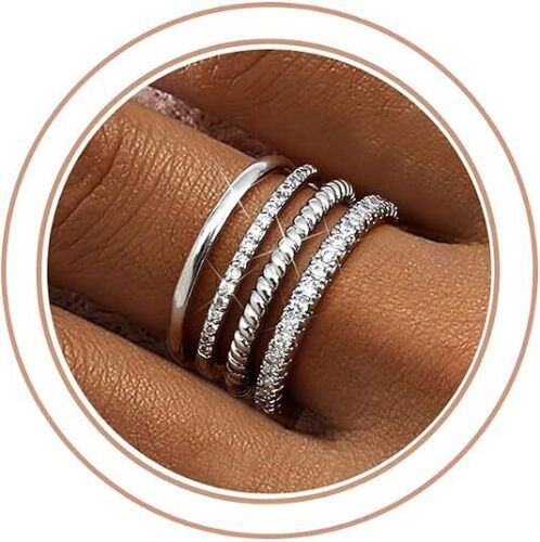 Florideco Stackable Rings for Women 14K Gold Plated Stackable Thin Ring Minimalist Non Tarnish Cubic Zirconia Band Rings Dainty Trendy Statement Stacking Ring Set