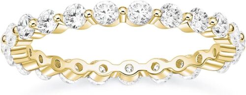 EAMTI 2mm 925 Sterling Silver Wedding Band Cubic Zirconia Full Eternity Stackable Engagement Ring