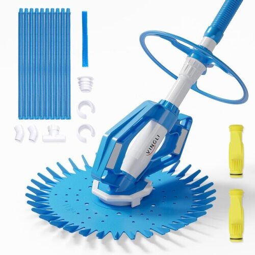 VINGLI Automatic Pool Vacuum Cleaner with with 33FT Hoses Blue and White