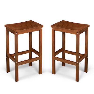 VINGLI Brown 2-pcs 28.5-in H Wooden Bar Stools Waterproof Patio Stools for Garden Balcony Backyard