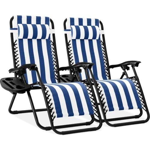 Set of 2 Adjustable Zero Gravity Patio Chair Recliners w/ Cup Holders