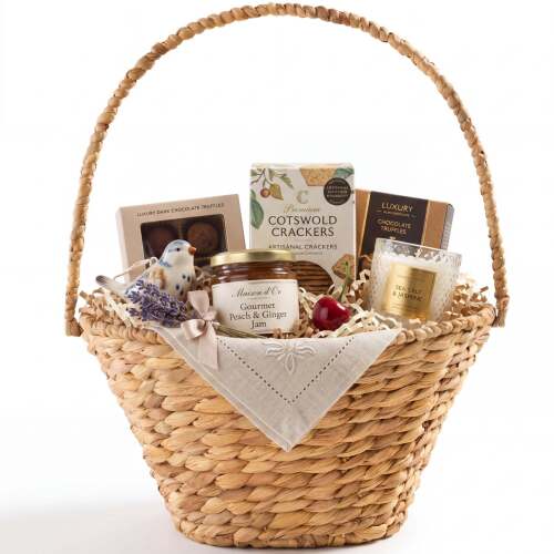 Handwoven Medium Gift Basket w/Collapsible Handle For Celebrations, 15 Inch