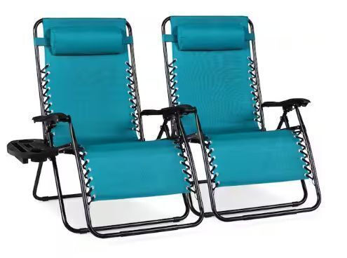 Set of 2 Extra Wide Zero Gravity Lawn Chair Recliners with Cup Holder
