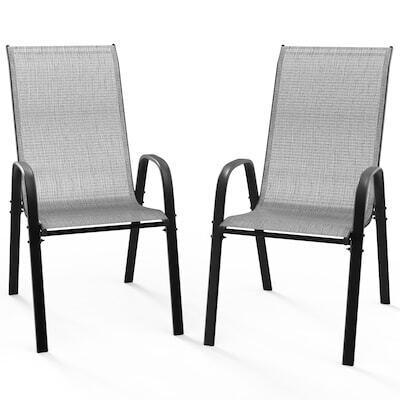 VINGLI 2-pcs Silver Gray Stackable Outdoor Dining Chairs with Comfortable Sling High Back Chairs and Armrests for Lawn