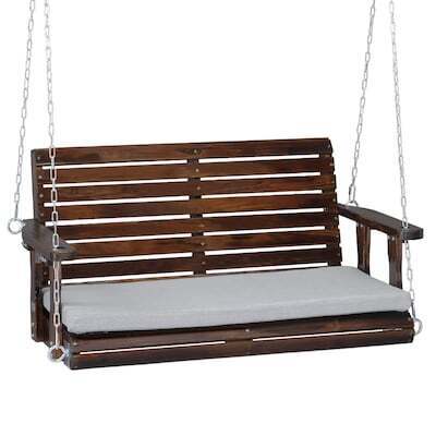 VINGLI 4 FT 2-Seater Rustic Wooden Porch Swing with Adjustable Chains and Extra Cushion