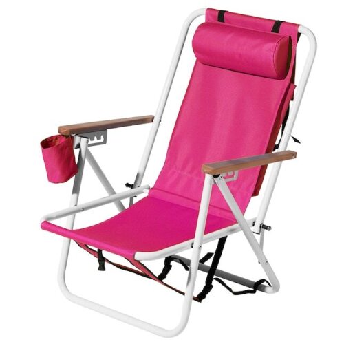 VINGLI 1-Pack 31H Portable Backpack Beach Chairs with Headrest and Cup Holder/Heavy Duty Reclining Beach Chair with 4 Positions for Outdoor Pink