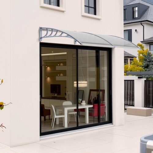 VINGLI 80-in W x 40-in D x 10-in H Polycarbonate Clear Board and Grey Bracket Patio Door Awning