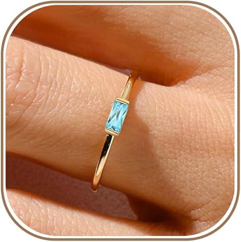 sizer 6 RLMOON Birthstone Gold Rings for Women Non Tarnish Gold Stackable Ring | Dainty 14K Gold/Silver Plated Baguette CZ Gemstone Pinky Ring