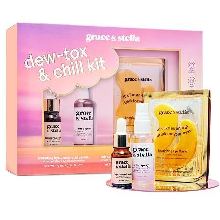 grace & stella Award-Winning Skin Care Set - Gifts for Women | Travel Essentials with Gold Eye Masks, Hyaluronic Acid Serum & Rose Spray, Beauty Gift Set - Birthday & Bachelorette Favors