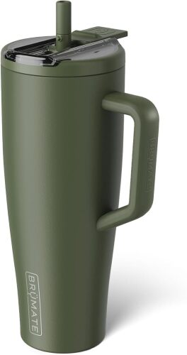 BrüMate Era Flip 40oz Tumbler with 100% Leakproof Covered Straw Lid | Hygienic Covered Straw | Insulated Stainless Steel Water Bottle with Handle | Cup Holder Friendly | BPA-Free (OD Green)
