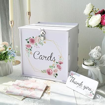 OurWarm White Wedding Card Box with Lock, PVC Gift Card Box for Wedding Decorations, Money Index for Party Honeymoon Fund Reception Anniversary Bridal Baby Shower