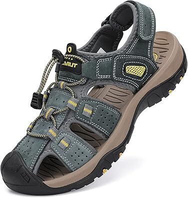 FLARUT Mens Closed Toe Hiking Sandals,Leather Athletic Water Shoes | Durable Leather Upper,Excellent Toe Protection,Grip Rubber Outsole,Lightweight&Cushion EVA Midsole