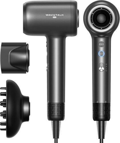 Hair Dryer, Wavytalk Turblow Pro Fast Drying Blow Dryer with Diffuser, High Speed Hair Dryer with 110,000 RPM, Pro Negative Ions for Reduces Damage, Frizz Smoothing, 3 Speeds & 3 Temps, Matte Grey | 110k RPM Fast Dry | 2 Attachments for All Hair Types | 