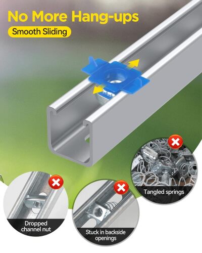 Nylon Channel Squeeze Nut, 3/8"-16 Strut Channel Cone Nuts | 8mm Thickened Nylon Strut Cone Nuts, Easy Positioning for American Channel Support Systems, Solar Panels Mounting