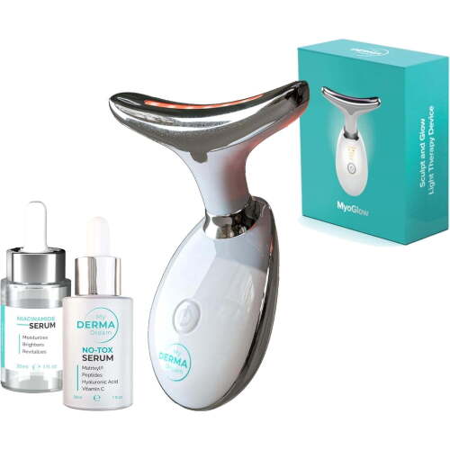 My Derma Dream MyoGlow LED Beauty Device Bundle with Niacinamide Serum & NoTox Serum for Face, Neck, Arms, and Legs