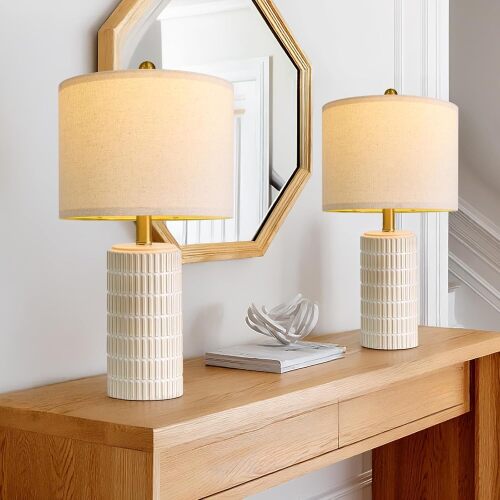 20.75" Small Modern Ceramic Table Lamps Set of 2 for Bedroom