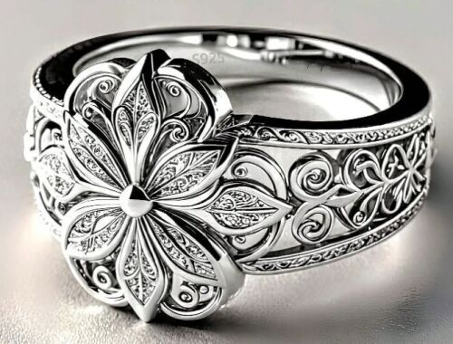 XIXYANGRIUG 925 Sterling Silver Floral Filigree Ring for Women 14K Gold/Silver