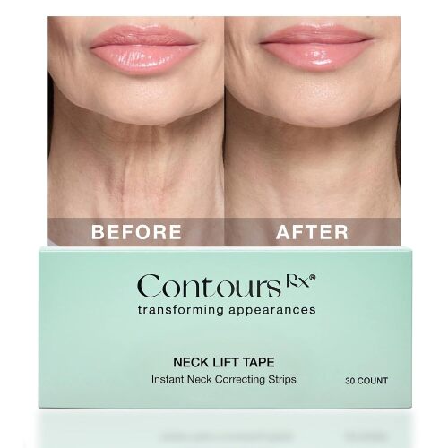 Contours Rx Neck Tightening Tape (30 Count) - Moisturizing Invisible Neck & Décolleté Strips - Instantly Smoothens & Tightens Neckline - Cosmetic Tape for Turkey Neck & Loose Skin