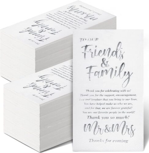 200 Pcs Wedding Napkins Mr & Mrs Dinner Napkins for Reception Disposable Decorative Towels for Wedding Shower Banquet Rehearsal Dinner Decor (Silver)