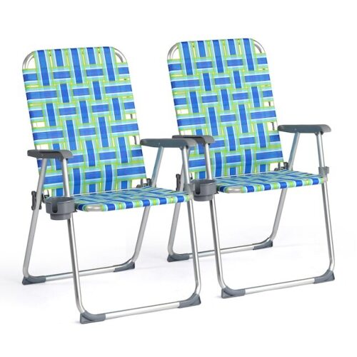 VINGLI Standard 2 Pack Blue and Green aluminum Lightweight Beach Chair with Detachable Cup Holder