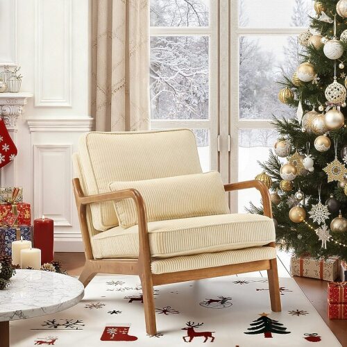 Winado Mid Century Solid Wood Accent Chair Upholstered Armchair with an Extra Pillow