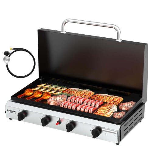 ROVSUN 4-Burner 40000 BTU Propane Flat Top Tabletop Outdoor Griddle with Lid